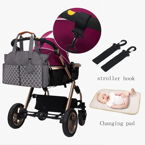 Miniatura 6 de Bolsa de pañales grande para bebé cambiador para mamá con cambiador Gris