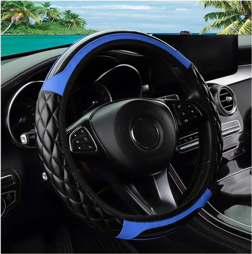Miniatura 11 de Funda para volante de automóvil, 14.5 a 15 pulgadas, de piel antideslizante, diseño cómodo y seguro, accesorios universales para volantes