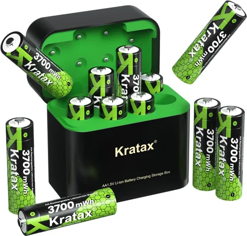 Miniatura 10 de Kratax Baterías de litio recargables AA de 3700 mWh con cargador, paquete de 4 baterías de iones de litio dobles A de alta capacidad de 1.5 V, larga