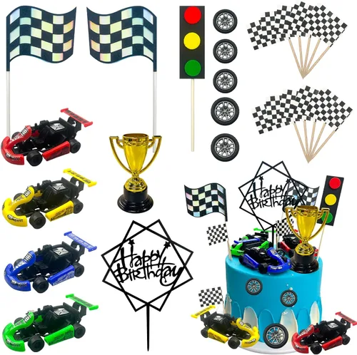 Miniatura 9 de MEMOVAN Decoración para tarta de camiones, decoración de tarta de camión para niños, coche de carreras para tarta de cumpleaños, decoración