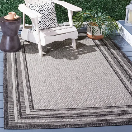 Miniatura 64 de SAFAVIEH Alfombra lavable al aire libre Courtyard Collection – 4' x 5'7", beige oscuro y beige, no desprende pelusa y fácil de limpiar, ideal