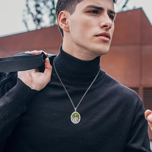 Miniatura 4 de XIXLES Saint Patrick Necklace for Men 925 Sterling Silver St Patrick Necklace Catholic St Patrick Medal Medallion Pendant Necklaces Amulet