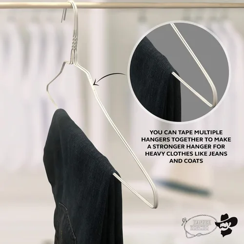 Miniatura 2 de Paquete de 200 perchas de alambre de metal para camisas, pantalones, faldas, ahorro de espacio, antideslizantes, calibre 14.5 ultra fino de 14.5