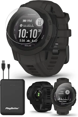 Miniatura 2 de Garmin Instinct 2S Solar (grafito) - Paquete de reloj inteligente con GPS resistente, reloj para exteriores con múltiples GNSS, brújula, frecuencia