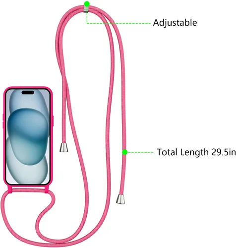 Miniatura 3 de ZTOFERA Funda Crossbody para iPhone 15 Pro con Correa de Cordón Ajustable, Funda Suave de Silicona Líquida para iPhone 15 Pro 6.1 pulgadas - Rosa