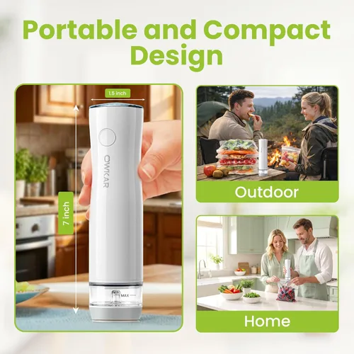 Miniatura 4 de Sellador al vacío portátil de mano para alimentos con 32 bolsas reutilizables, sellador al vacío de alimentos compacto y potente con tanque