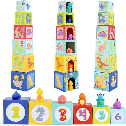 Miniatura 2 de KMTJT Juguetes de clasificación y apilamiento de dinosaurios para niños pequeños y bebés, bloques para niños de 1 a 3 años, juguetes Montessori