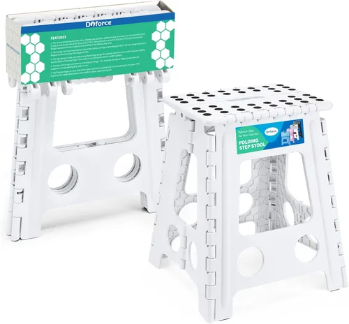 Miniatura 21 de Dyforce Taburete plegable de 16 pulgadas, capacidad de 400 libras, taburete plegable de plástico resistente para adultos, taburete con asa, fácil