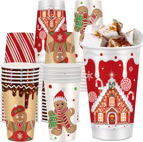 Miniatura 8 de Gerrii 60 piezas de tazas de papel desechables de Navidad de 16 onzas para beber té, bebidas frías y calientes, tazas de Santa, muñeco de nieve