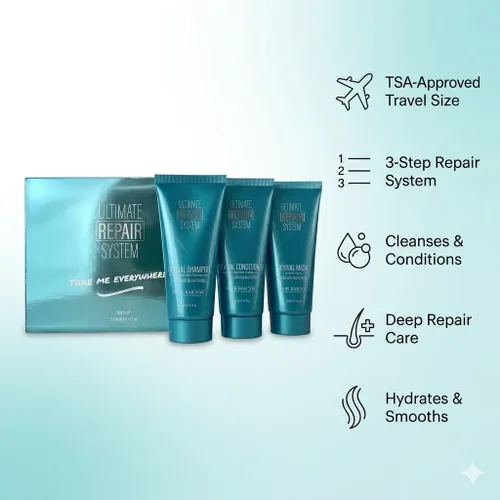 Miniatura 9 de Hair Bar NYC - Kit de viaje Ultimate Hair Repair System - Rejuvenece el cabello seco dañado y el cabello tratado con color, infundido con queratina