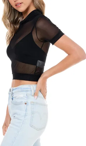 Miniatura 4 de Elodie Top de malla transparente para mujer Camisa de manga corta transparente