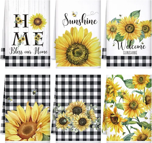 Miniatura 13 de Geyoga 6 Piezas Toallas de Cocina de Girasol Toallas de Platos Absorbentes Paños de Té Decorativos para Cocina de Verano Baño Decoración del Hogar