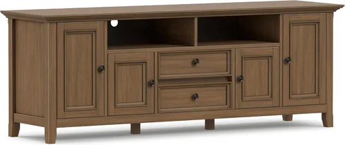 SIMPLIHOME Amherst - Soporte de TV de transición de madera maciza de 72 pulgadas de ancho, estilo rústico marrón envejecido, para televisores de