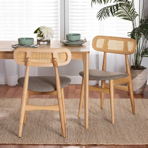 Miniatura 2 de Baxton Studio Tarana - Juego de 2 sillas de comedor, color crema/negro/marrón claro