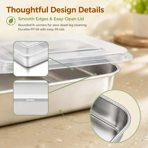 Miniatura 5 de E-far Molde para hornear pequeño con tapa, 9.4 x 7 x 2 pulgadas, moldes rectangulares de acero inoxidable para horno tostador, utensilios