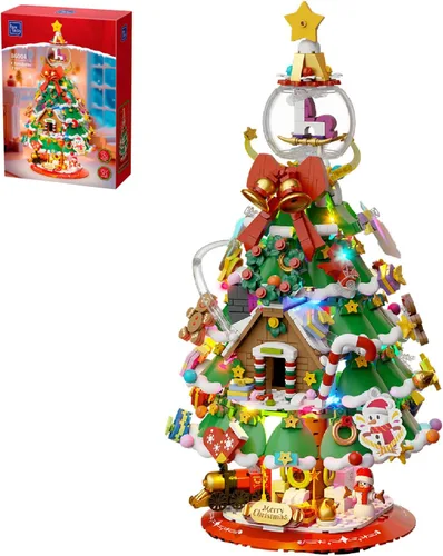 Set de bloques de construcción de árbol de Navidad PANTASY, gran modelo festivo con luces LED incorporadas, bola de cristal en la parte superior,