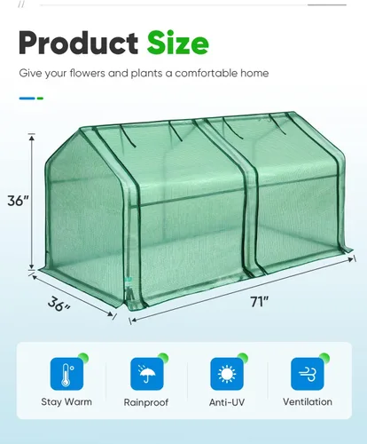 Miniatura 3 de Quictent Mini invernadero portátil de 71 pulgadas de ancho x 36 pulgadas de profundidad x 36 pulgadas de alto, puertas grandes con cremallera, Verde