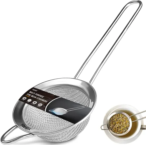 Ydeapi Colador pequeño de malla fina de 2.7 pulgadas, mini tamiz de metal con mango resistente, colador de acero inoxidable para té, jugo, café,