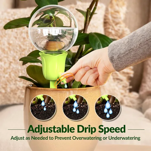 Miniatura 2 de NiHome 2 piezas de globos de riego automático para plantas de interior y exterior, bombillas de riego por goteo automático ajustables con estacas