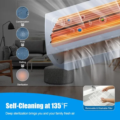Miniatura 9 de PETSITE 9000 BTU Mini Split Aire acondicionado pre-cargado Inverter Sistema de bomba de calor, 17 SEER2 208V-230V montado en la pared, unidad de CA