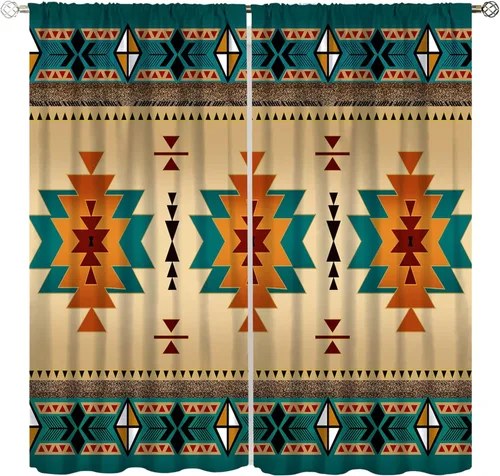 YCness Cortinas aztecas, patrón étnico nativo nativo americano del suroeste, patrón étnico bohemio occidental geométrico opaco, tratamiento de