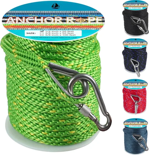 Miniatura 26 de Cuerda de anclaje de 3/8 de pulgada y 100 pies, cuerda de anclaje para barco, trenza sólida MFP, línea de anclaje con dedal de acero inoxidable 316