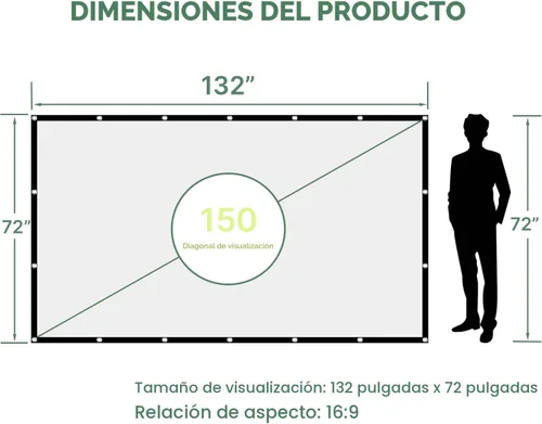 Miniatura 6 de Pantalla de proyección de video de 150 pulgadas, pantalla de proyector lavable 4K de 16:9 HD plegable, no se arruga, portátil, pantalla de películas
