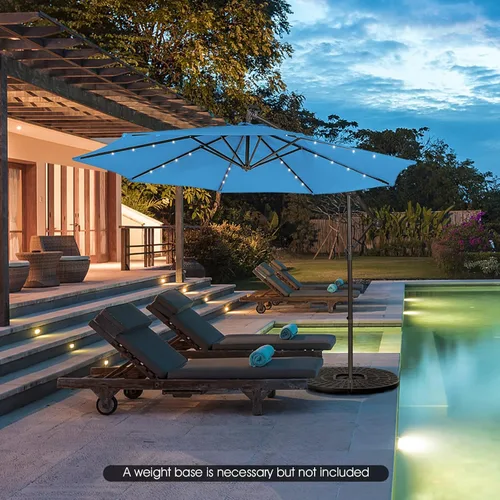 Miniatura 2 de Tangkula Paraguas voladizo de 10 pies con 32 luces LED de energía solar, sistema de inclinación funcional y mecanismo de manivela, paraguas de patio