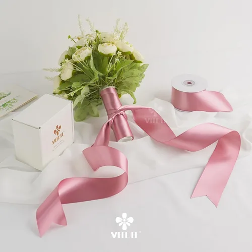 Miniatura 4 de MEEDEE - Cinta de raso rosa victoriana 2 pulgadas, cinta de raso rosa pálido de lujo de doble cara, 25 yardas, cintas de seda malva para envoltura