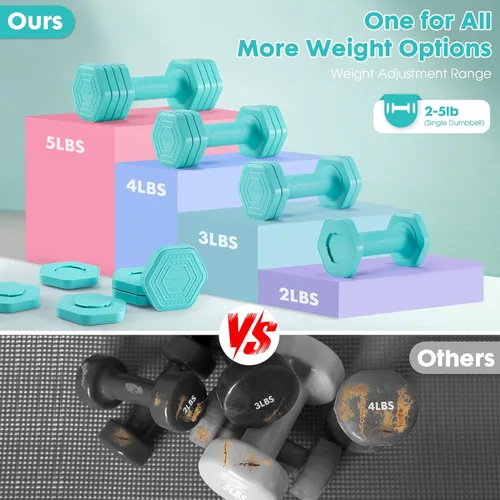 Miniatura 5 de EQUIPRO Adjustable Dumbbell Set, 4 in 1 Free Weights Dumbbells Set for Women, Weights for Women at Home, 2lb 3lb 4lb 5lb with TPU Soft Rubber Handle