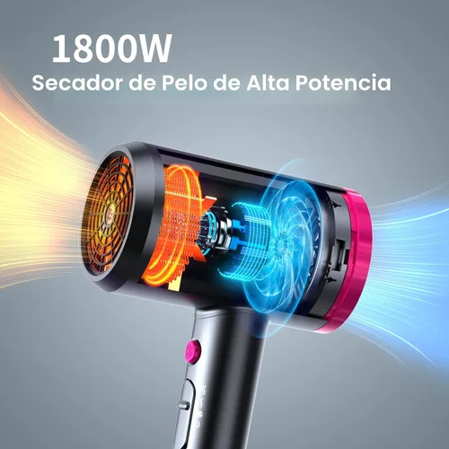 Miniatura 2 de ANNE BETTY Secador de pelo iónico con difusor, potente secador de pelo de 1800 W para mujeres y hombres, secador de pelo de secado rápido