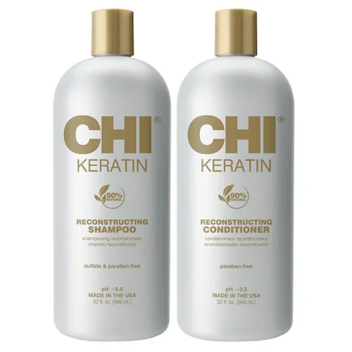 CHI Moisturize It Duo - Juego de champú y acondicionador de queratina, fórmula hidratante que restaura y fortalece el cabello, sin sulfatos ni