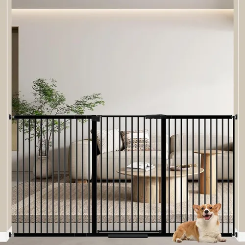 Miniatura 7 de WAOWAO 40.55 pulgadas extra alta 1.37 pulgadas, espacio ultra estrecho de 61.61-69.49 pulgadas, puerta extra ancha para perros, mascotas, bebé, Negro