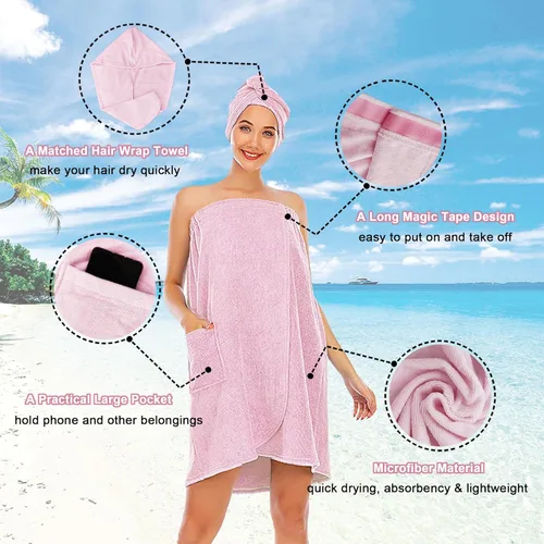 Miniatura 2 de Toalla de baño rosa para mujer, talla extragrande, toalla de ducha para mujer, talla XXL, para viajes a la piscina