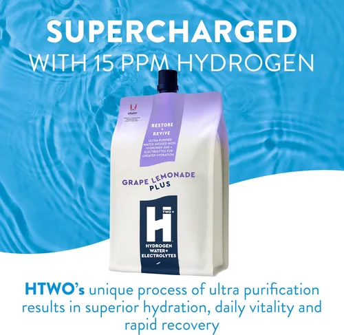 Miniatura 3 de HTWO Plus Agua de hidrógeno molecular con electrolitos, sabor a limonada de uva, paquetes de hidratación sin azúcar, paquete de 6 unidades de 16.9