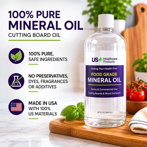 Miniatura 5 de US+ Aceite mineral 100% puro de 32 onzas, aceite para tablas de cortar, grado alimenticio, USP, restaura y protege tablas de cortar, bloques