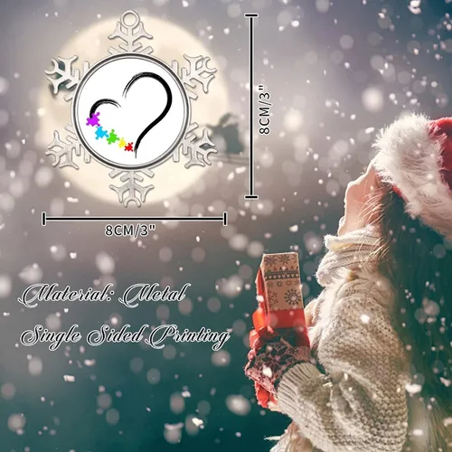 Miniatura 2 de Generic Adorno colgante de árbol de Navidad con forma de copo de nieve de metal, decoración de conciencia de autismo, regalo de recuerdo de Navidad