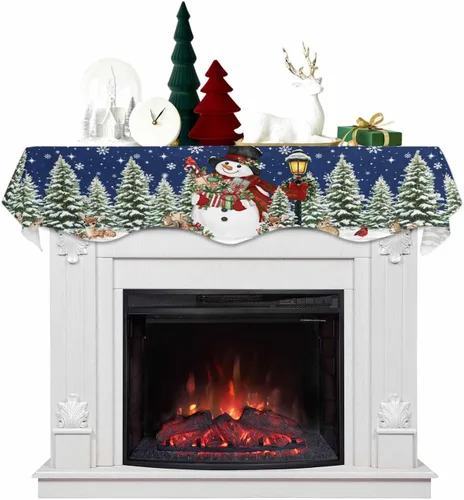 Miniatura 7 de Bufanda de Navidad gris para chimenea, muñeco de nieve gris para chimenea, decoración de mantel de Navidad con copo de nieve de invierno, cubierta