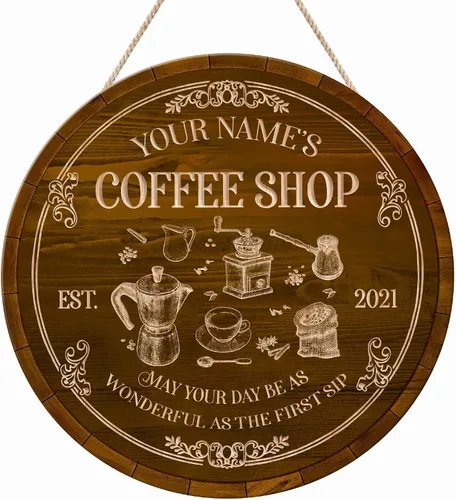 Miniatura 20 de Artsy Woodsy Letrero personalizado de madera para cafetería, placa de pared para decoración de cocina, regalos personalizados para amantes del café