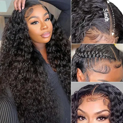 Miniatura 6 de Keshon Pelucas frontales de encaje rizado jerry 4x4 de cabello humano, densidad 180%, peluca frontal rizada, pelucas frontales de encaje