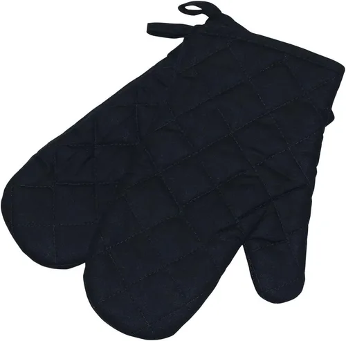 Miniatura 2 de Guantes para horno, guantes de cocina resistentes al calor de primera calidad de algodón y poliéster acolchados de gran tamaño tipo manoplas, negro