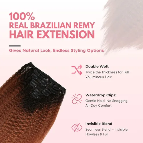 Miniatura 5 de SIYUSI Extensiones de Clip Kinky Straight, 100% Cabello Humano Remy Brasileño con Clips, Clips Invisibles Aptos para el Cuero Cabelludo, Marrón