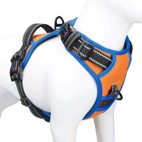 Miniatura 12 de PHOEPET Arnés para perro sin tirones, chaleco para perro reflectante ajustable de colores únicos, con mango de entrenamiento suave, clips de metal