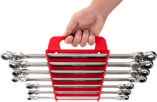 Miniatura 6 de TEKTON Juego de llaves de caja de extremo de trinquete de cabeza flexible larga de 12 puntas con soporte, 7 piezas (6-19 mm) WRB96201