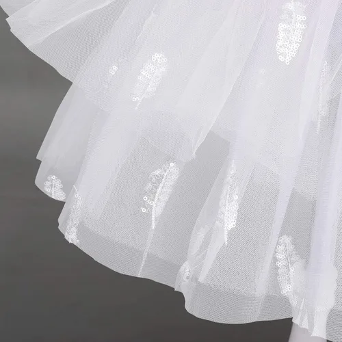 Miniatura 4 de AFAVOM Vestido de ballet con lentejuelas y flecos para niñas pequeñas, vestido de ballet con purpurina y plumas, tutú con falda, leotardo