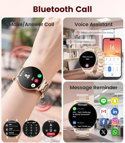Miniatura 2 de LIGE Relojes inteligentes para mujer, llamadas/recordatorios, rastreadores de actividad ultrafinos AMOLED de 1.43 pulgadas con monitor de frecuencia
