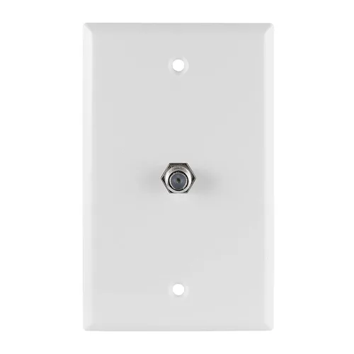GE Placa coaxial, 1 puerto, una conexión tipo F montada en la pared para cable coaxial, tornillos incluidos, una sola banda, blanco, 40050