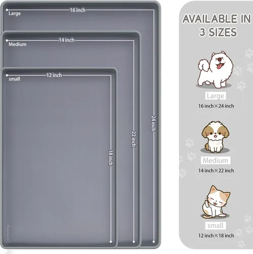 Miniatura 2 de MateeyLife Tapete de Silicona para Comida de Gatos y Perros para Pisos Impermeable, Tapetes Antideslizantes para Tazones de Perros para Comida y Gris
