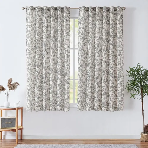 Miniatura 2 de JINCHAN Cortinas florales de lino para sala de estar, cortinas negras de estilo granja francesa de campo, cortinas de 63 pulgadas de largo, cortinas