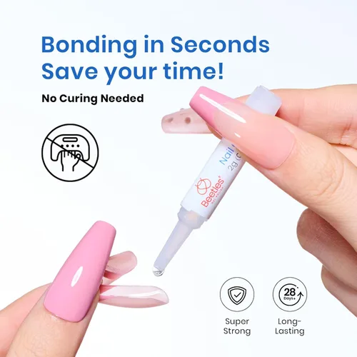 Miniatura 7 de Kit de uñas acrílicas Beetles 500 unidades, uñas postizas largas en forma de ataúd, transparentes, de cobertura completa, suaves, para extensión